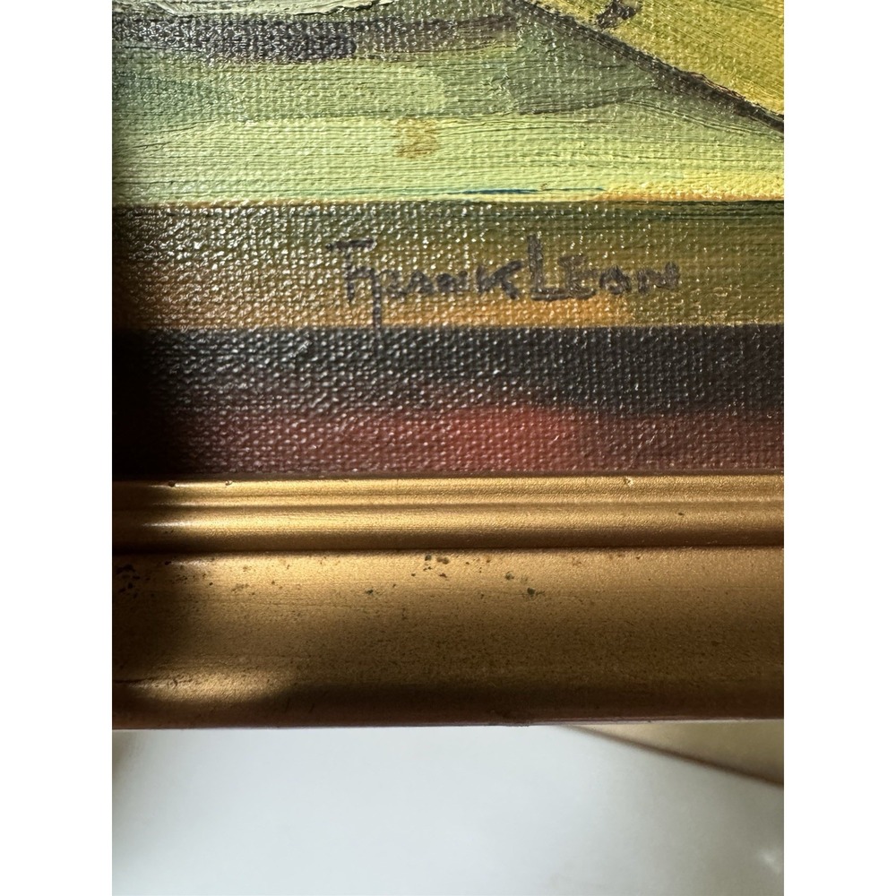 Vintage Frank Lean Original Oil Painting Still Life Books Vase Gold Frame Signed - Picture 2 of 9